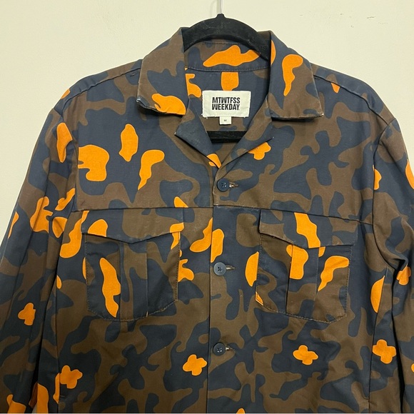 Weekday Lean Printed Jacket Orange and Navy Camo Y2K Elevated Jacket - Picture 2 of 10